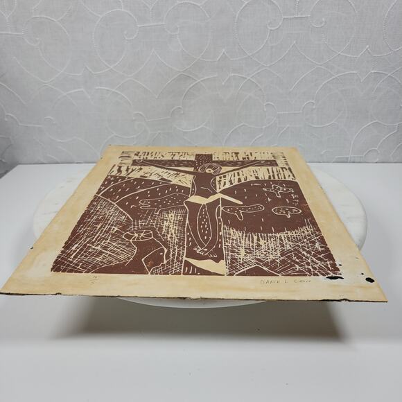 VTG Jesus Christ Crucifix Abstract Art Brown Daniel Cesio Expressionist Original - Picture 5 of 16